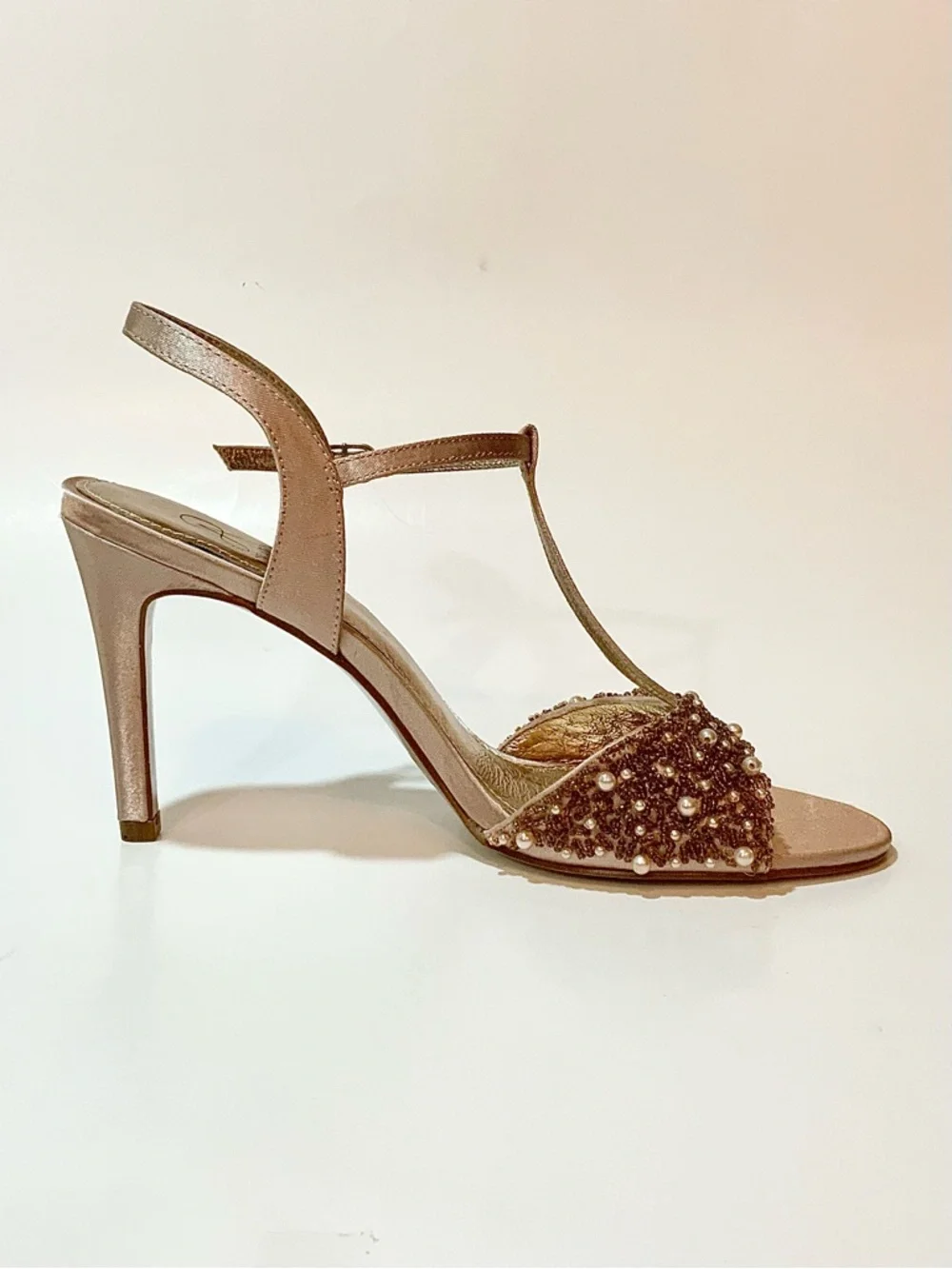 Adrianna Papell Beaded T-Strap Heels in Rose Gold - Picture 2 of 15